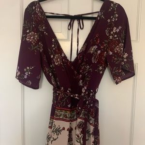 Boho romper with wrap front and tie back